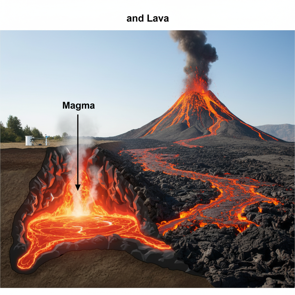 Pagrindiniai magmos ir lavos skirtumai