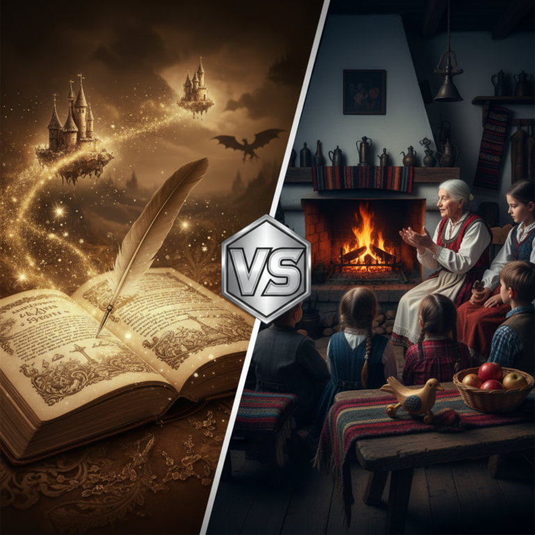 Kuo skiriasi literatūrinė pasaka nuo liaudies pasakos?