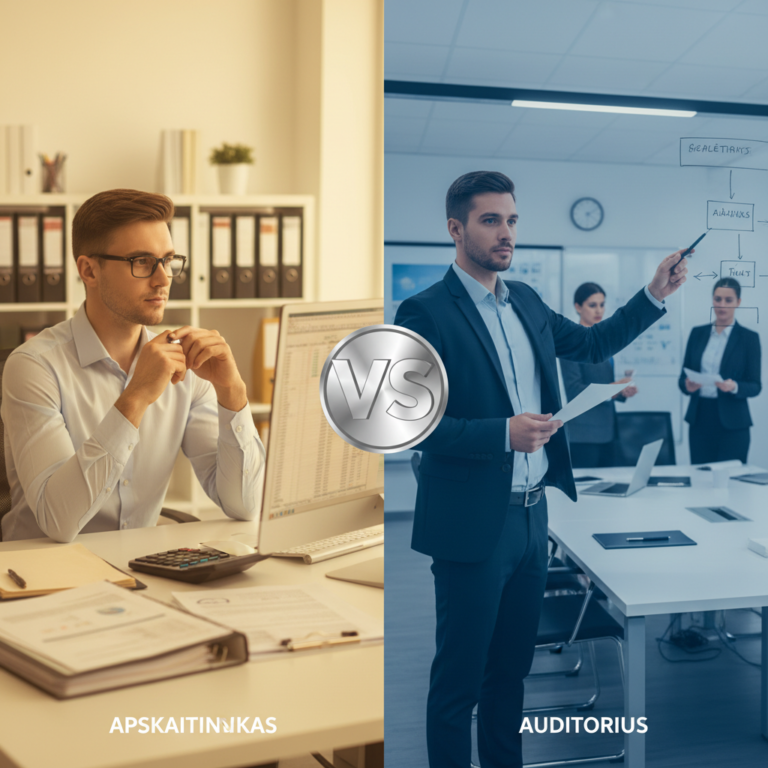 Apskaitininkas vs. Auditorius: Kuo Skiriasi Jų Funkcijos?