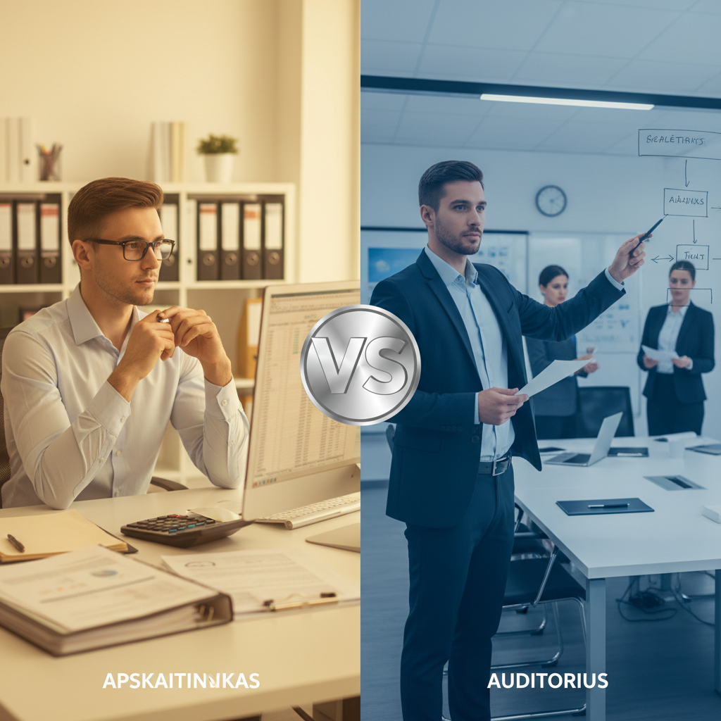 Apskaitininkas vs. Auditorius: Kuo Skiriasi Jų Funkcijos?