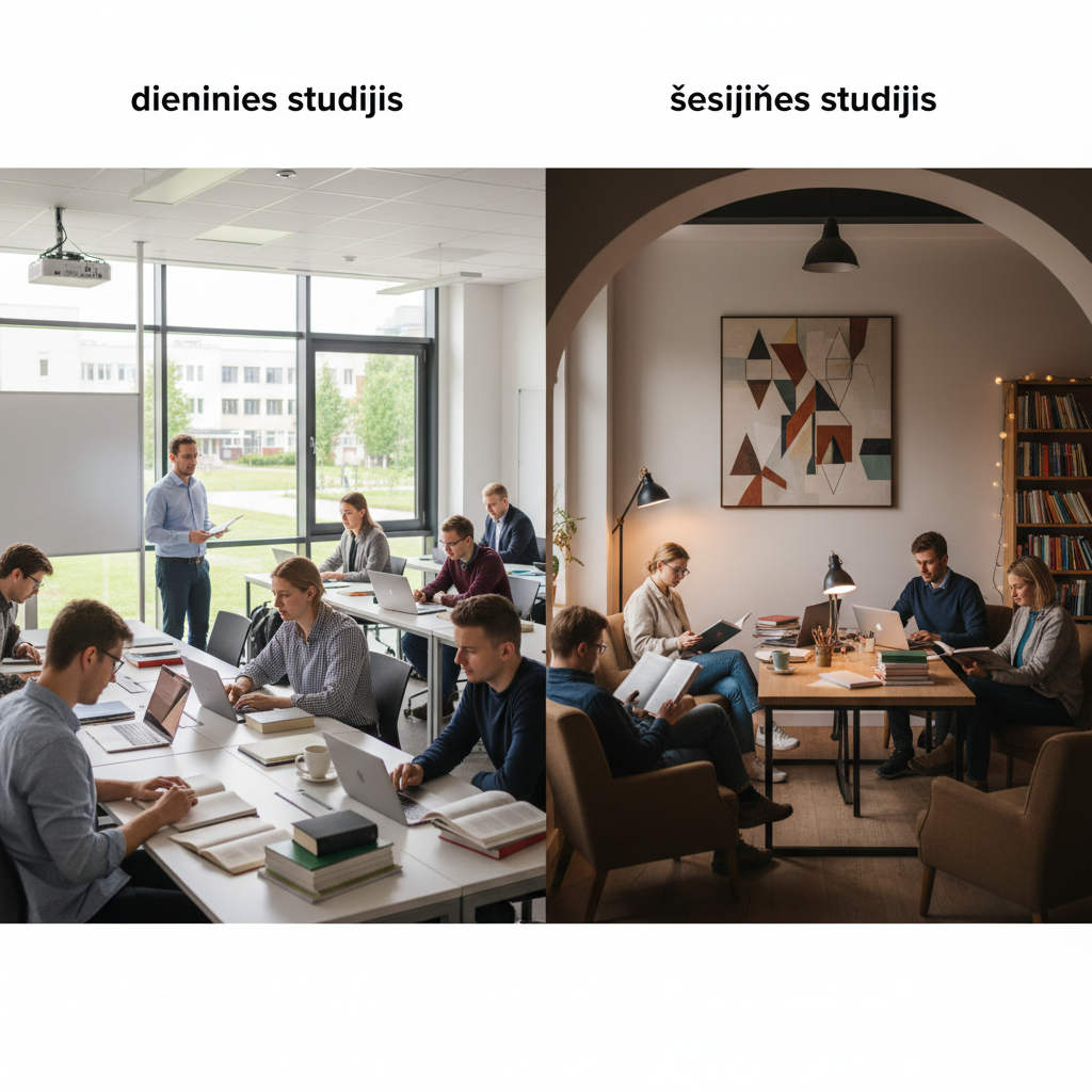 Kuo skiriasi dieninės ir sesijinės studijos?