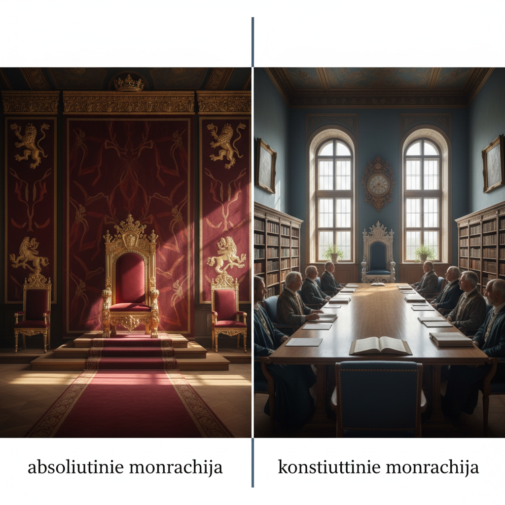 Kuo skiriasi absoliutinė ir konstitucinė monarchija?