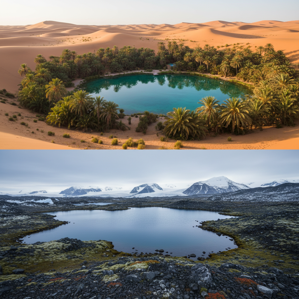 Kuo skiriasi atogrąžų dykumų ir Antarktidos oazės?