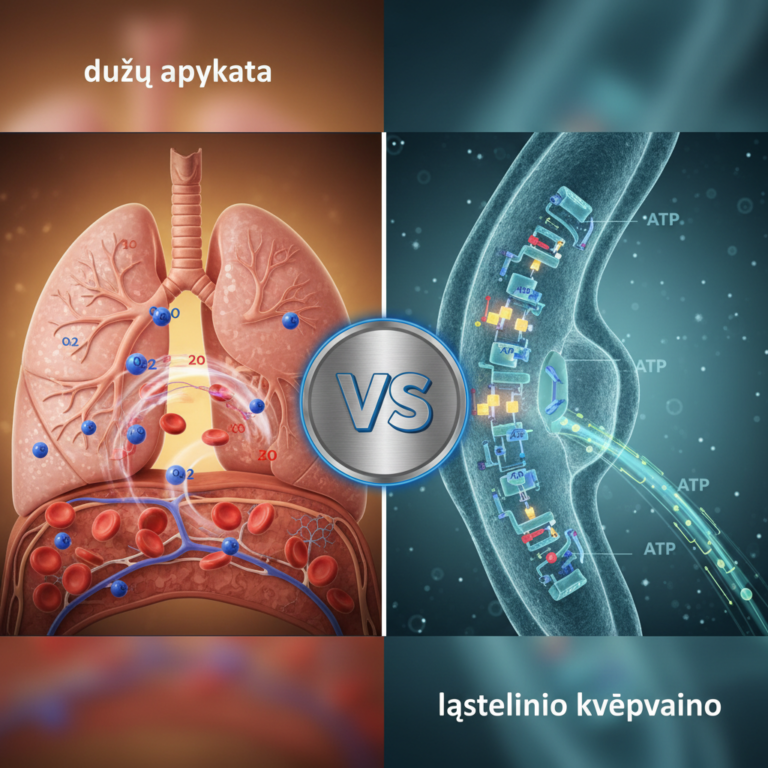 Kuo skiriasi dujų apykaita nuo ląstelinio kvėpavimo?
