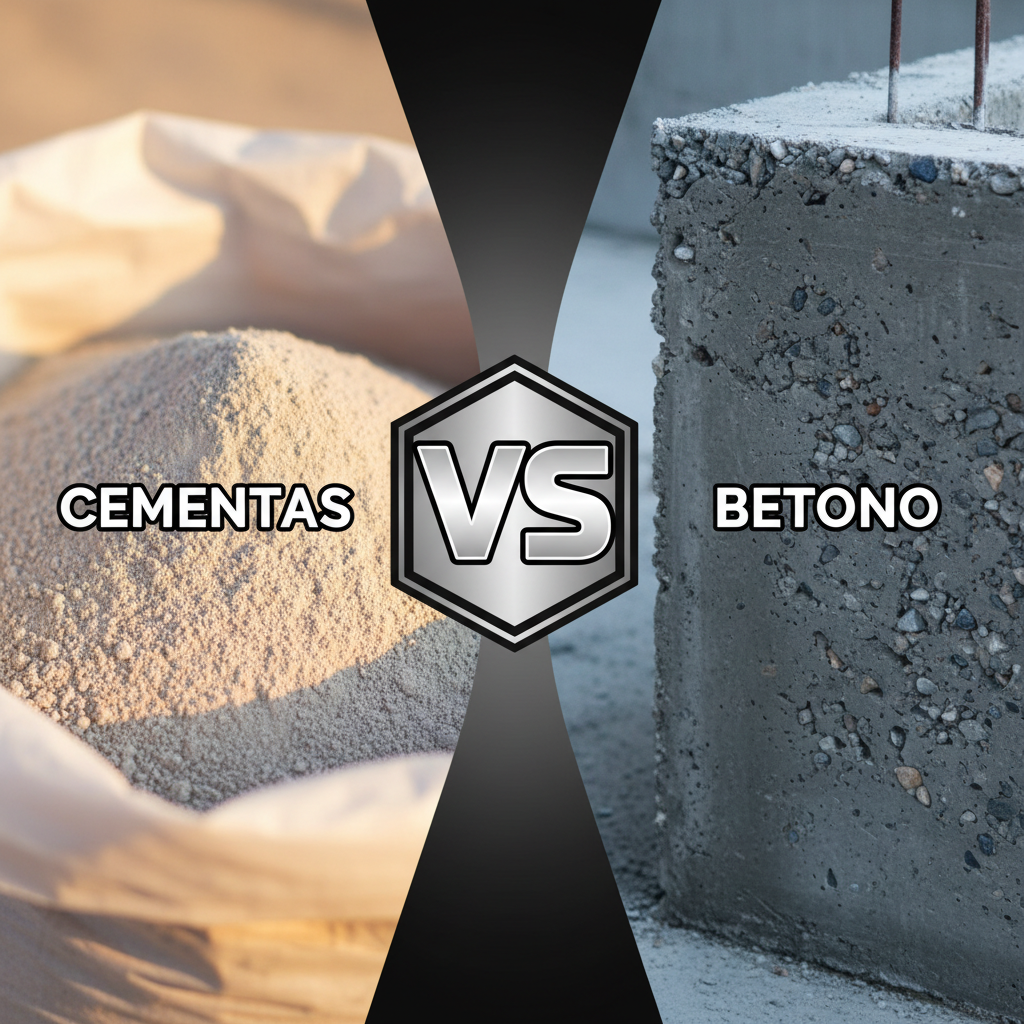 Kuo skiriasi cementas nuo betono?