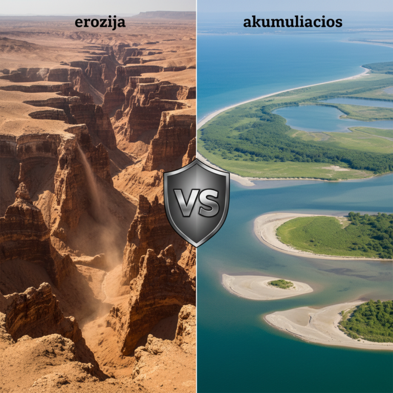 Kuo skiriasi erozija nuo akumuliacijos?